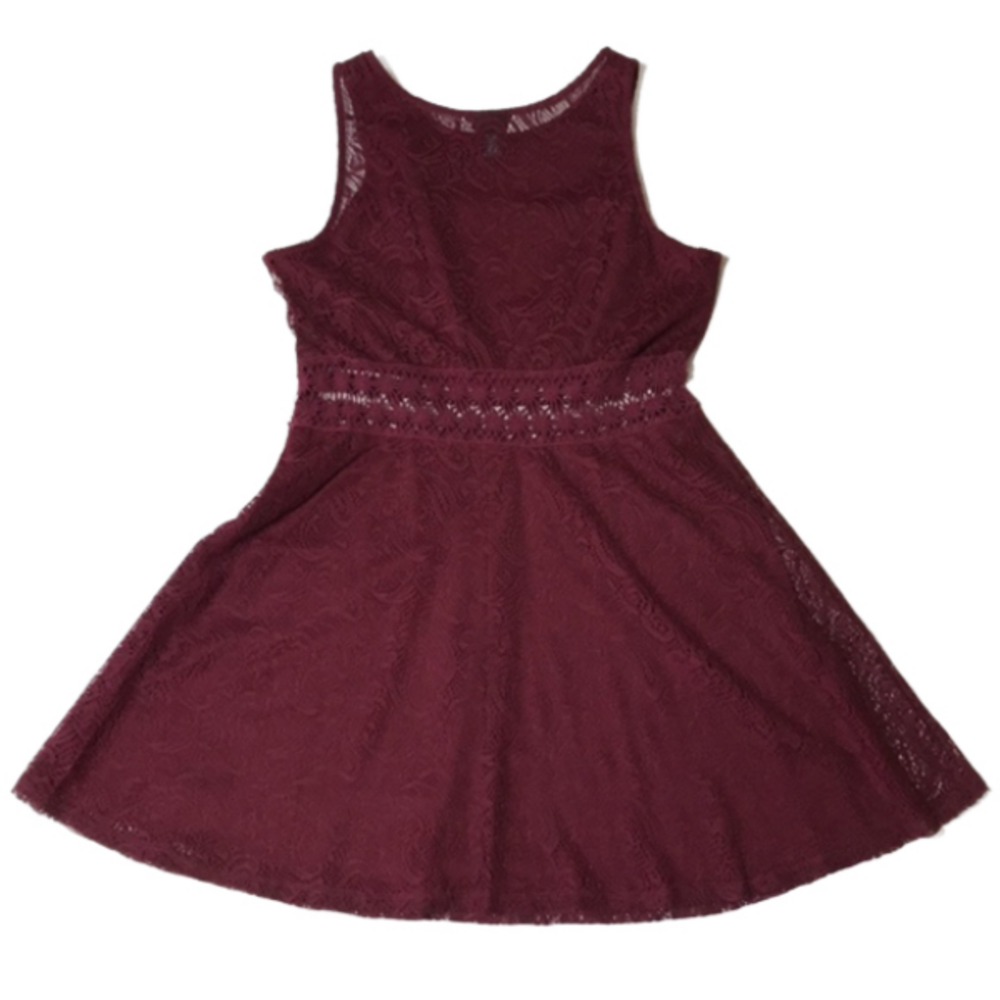 RUE21 Burgundy Lace Cut Out (Waist & Back) Skater Dress w/Side Zipper—Sz XL - Picture 6 of 13